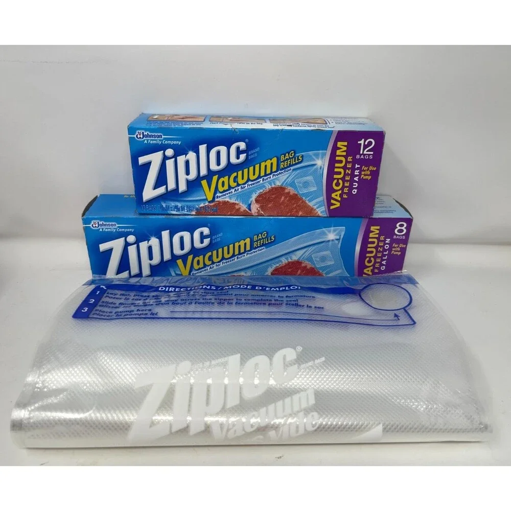 Ziploc Vacuum 12-Quart + 20 Gallon Freezer Bag Refil Food Storage Use w/Pump NOS